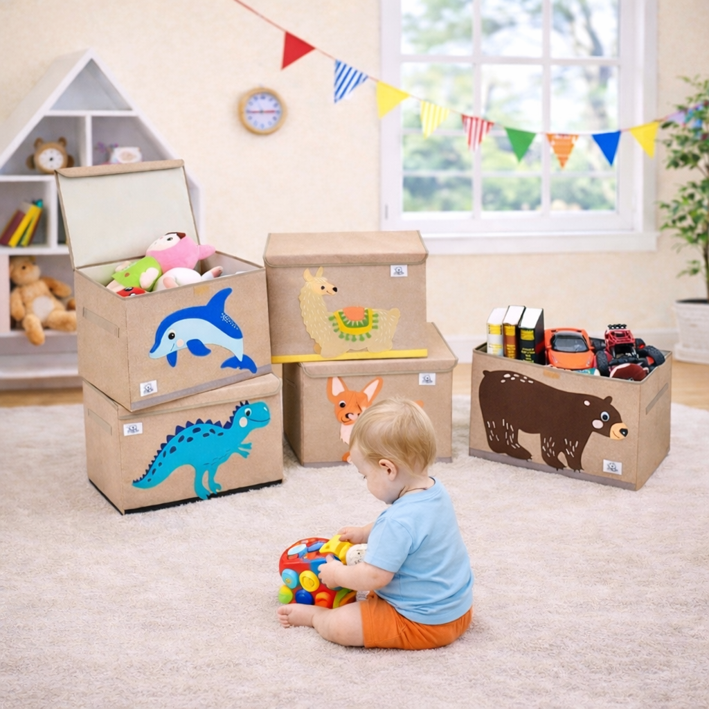 Kids Montessori Toy Boxes with Flip Lid | Sturdy Canvas | 10