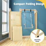 4-in-1 Indoor Folding Eco Wood Montessori Climbing Gym with Swing | Slide | Climbing Wall | Natural