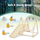 4-in-1 Indoor Folding Eco Wood Montessori Climbing Gym with Swing | Slide | Climbing Wall | Natural | 3 Years and up