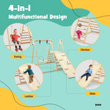 4-in-1 Indoor Folding Eco Wood Montessori Climbing Gym with Swing | Slide | Climber Wall | Natural | 3 Years+