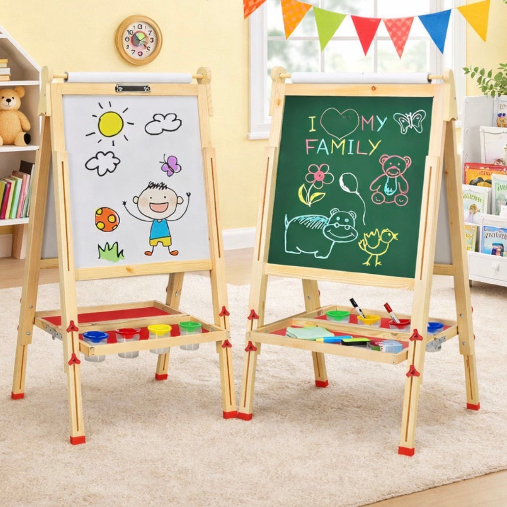 Kids Height Adjust Eco Wood Easel | Whiteboard | Blackboard
