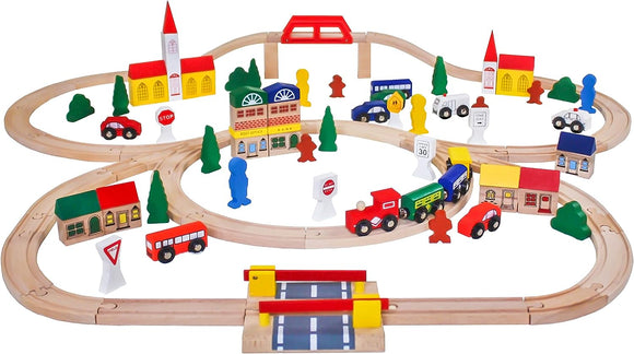 100 Piece Large Wooden Train Set | Design Your Own Tracks | 3 Year+