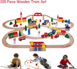 100 Piece Large Wooden Train Set | Design Your Own Tracks | 3 Year and up
