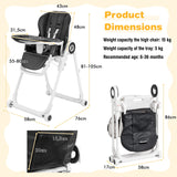 Folding & Height Adjustable Baby High Chair | Lockable Wheels | Removable Tray | Cushion | Black