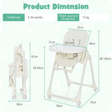 Folding Adjustable High Chair with 5 Recline Positions | Beige