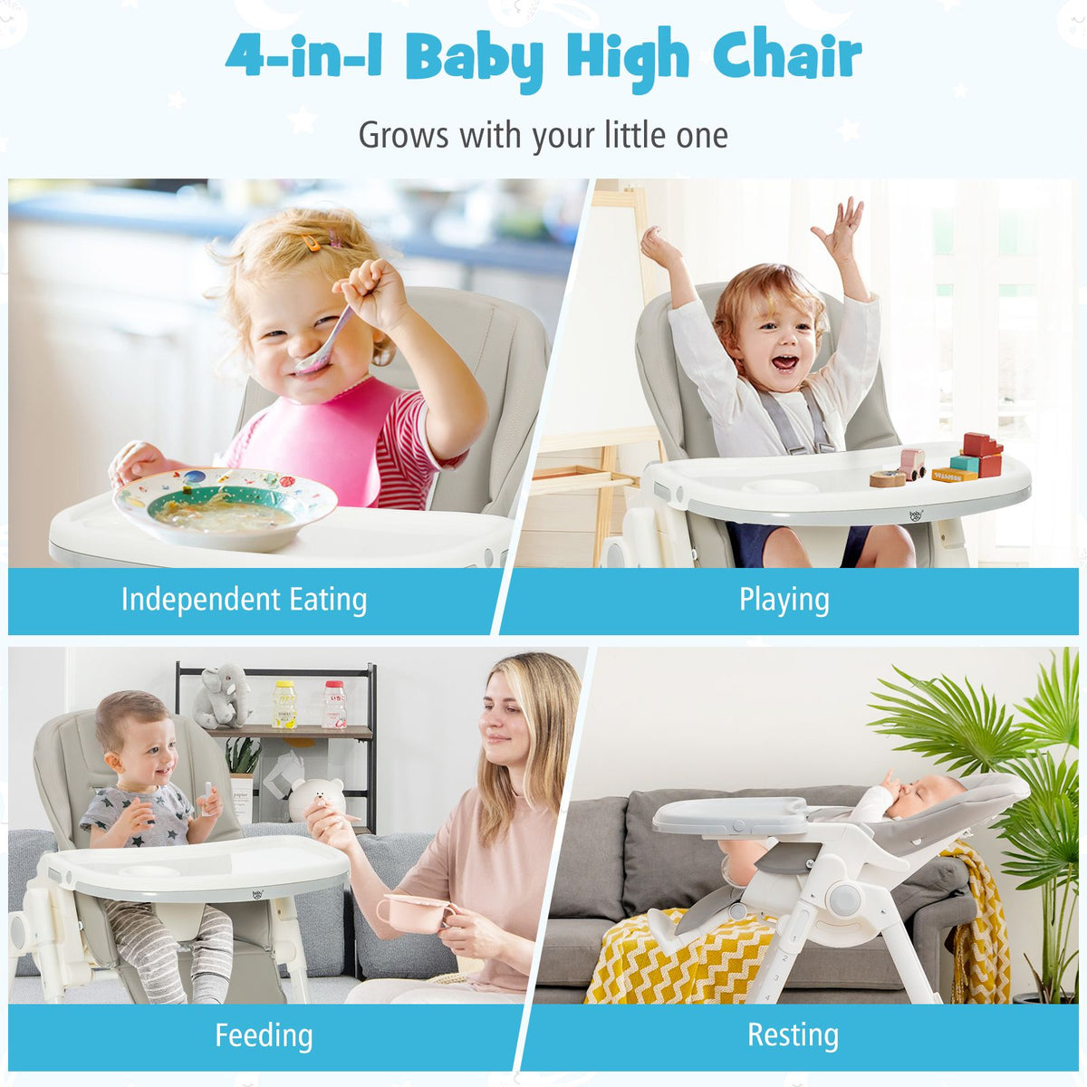 Folding Reclining Baby High Chair 5 Recline Positions Grey www