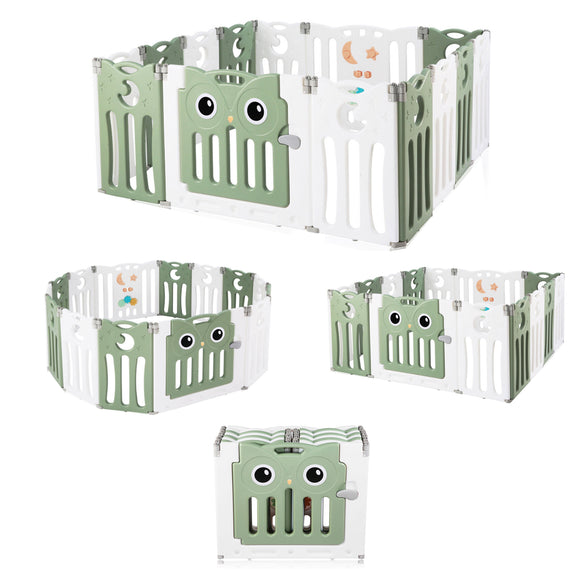 14 Panel Non-Toxic BPA-Free Recyclable Foldable Baby Playpen and Ball Pool | Modular | Sage Green & White