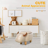 Kids 4-in-1 Stool, Storage Box, Footrest & Seat | Toy Box | Bison Animal Design | Beige