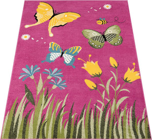 Hypo-allergenic | Non Toxic Children's Rug | Butterflys | Pink | 2 Sizes available