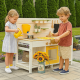 Montessori Large Deluxe Mud Kitchen | Toy Kitchen Set with Sand & Water Sink | Blackboard & Accessories