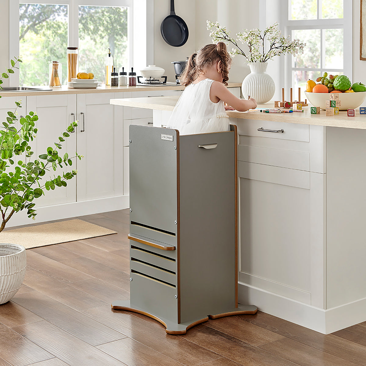 The Original Little Helper FunPod Toddler Tower Learning Tower Kitchen Helper Tower Step Stool Grey