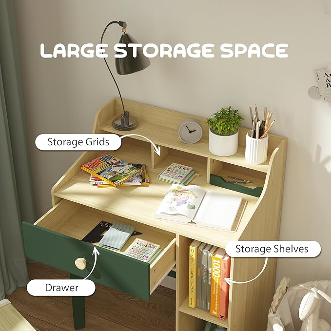 Kids Desk | Childrens Desk with Storage | Hutch Desk | Green Natural ...