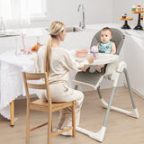  Foldable Baby High Chair with 7 Adjustable Heights and 4 Reclining Angles Grey