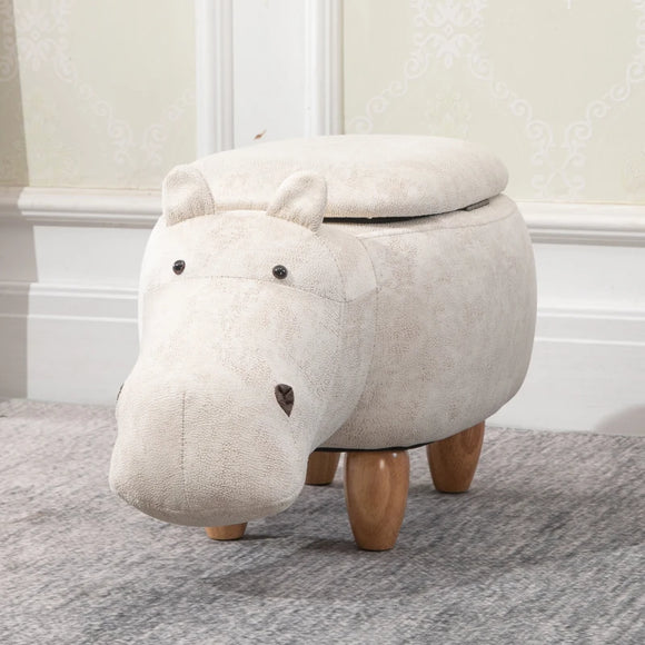 Kids 4-in-1 Stool, Storage Box, Footrest & Seat | Toy Box | Super Cute Hippo Design