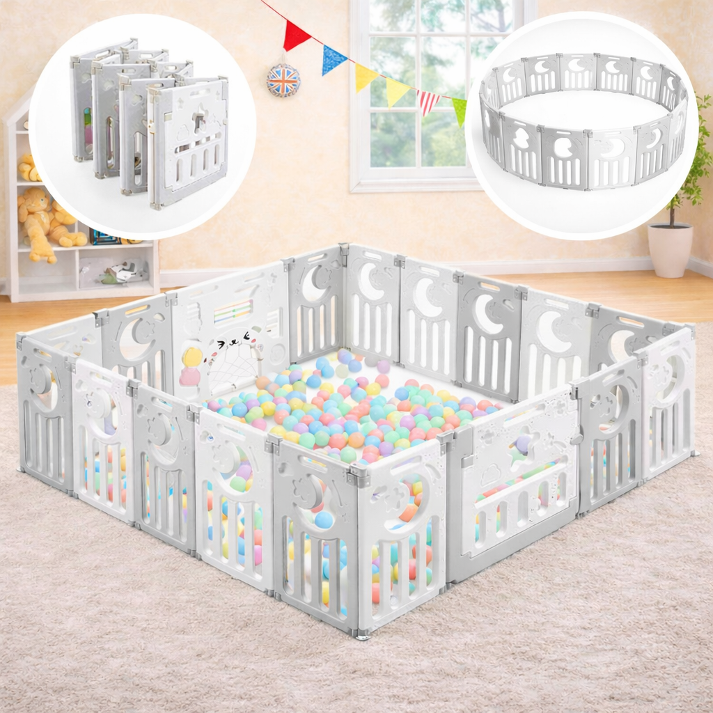 XXL 18 Panel Folding & Modular Baby Playpen Ball Pit | 1.9 x 1.9m