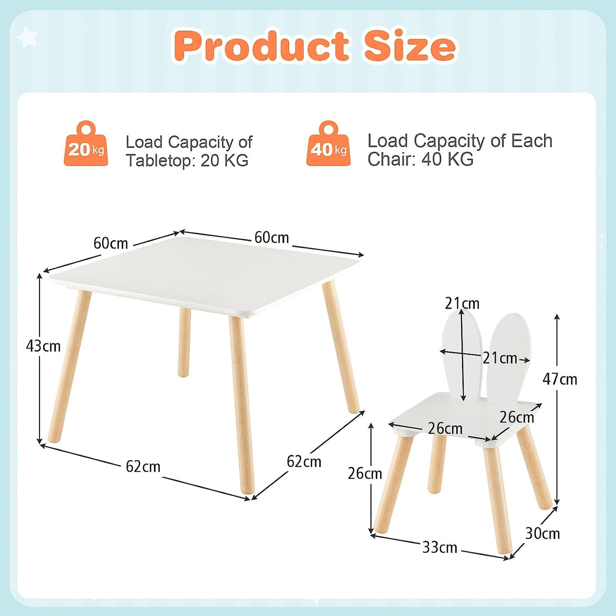 Children's White Wooden Table and 2 Chairs Set White www
