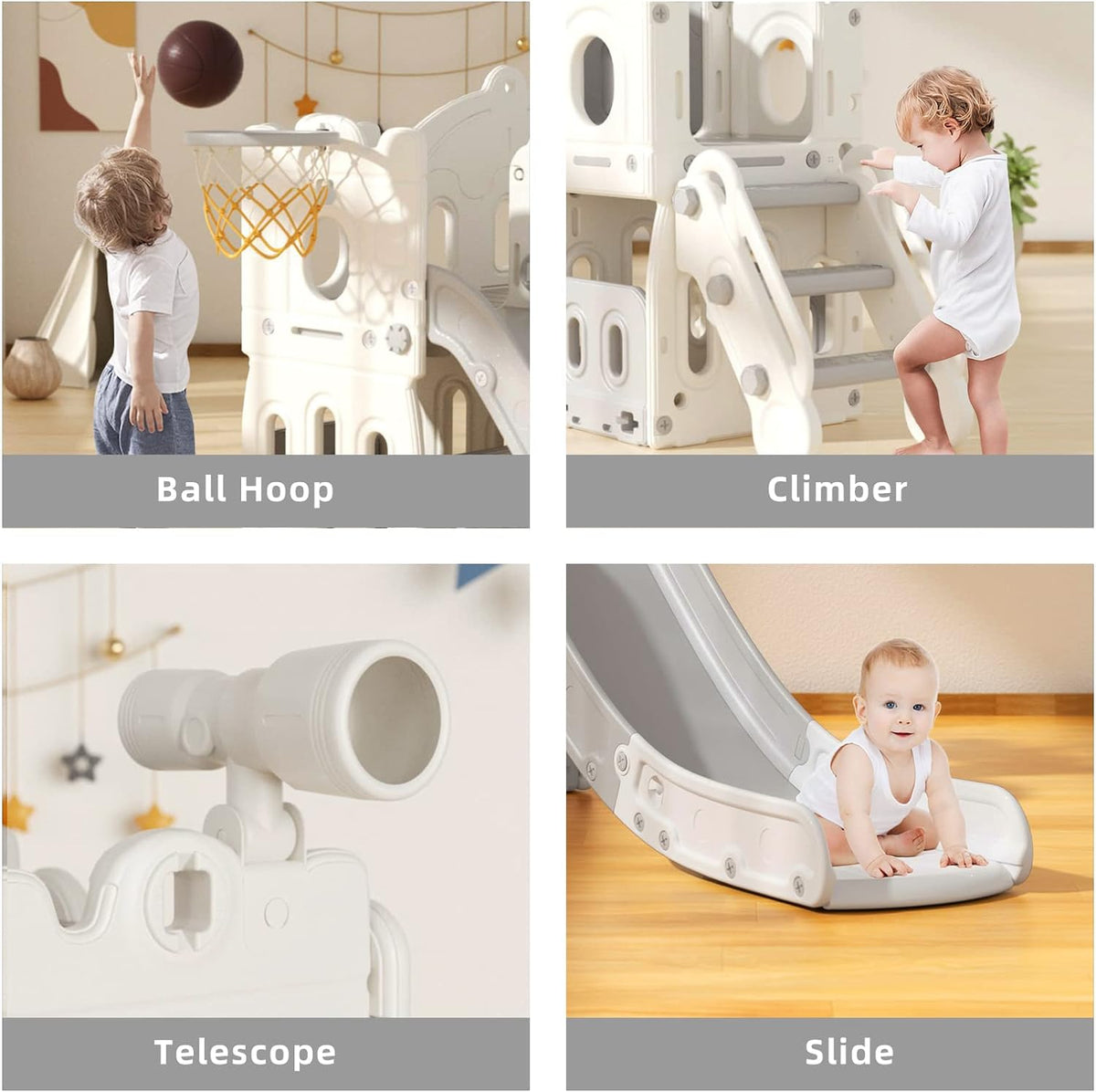 Montessori Kids Castle Slide Basketball Hoop Storage Blue