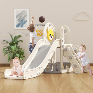Children’s Montessori Slide Set | Basketball Hoop | Indoor or Outdoor | Yellow or Grey