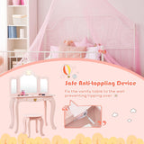 Pink Dressing Table with Tri-Folding Removable Mirror and Stool | Vanity Unit with Drawer | 3-6 Years