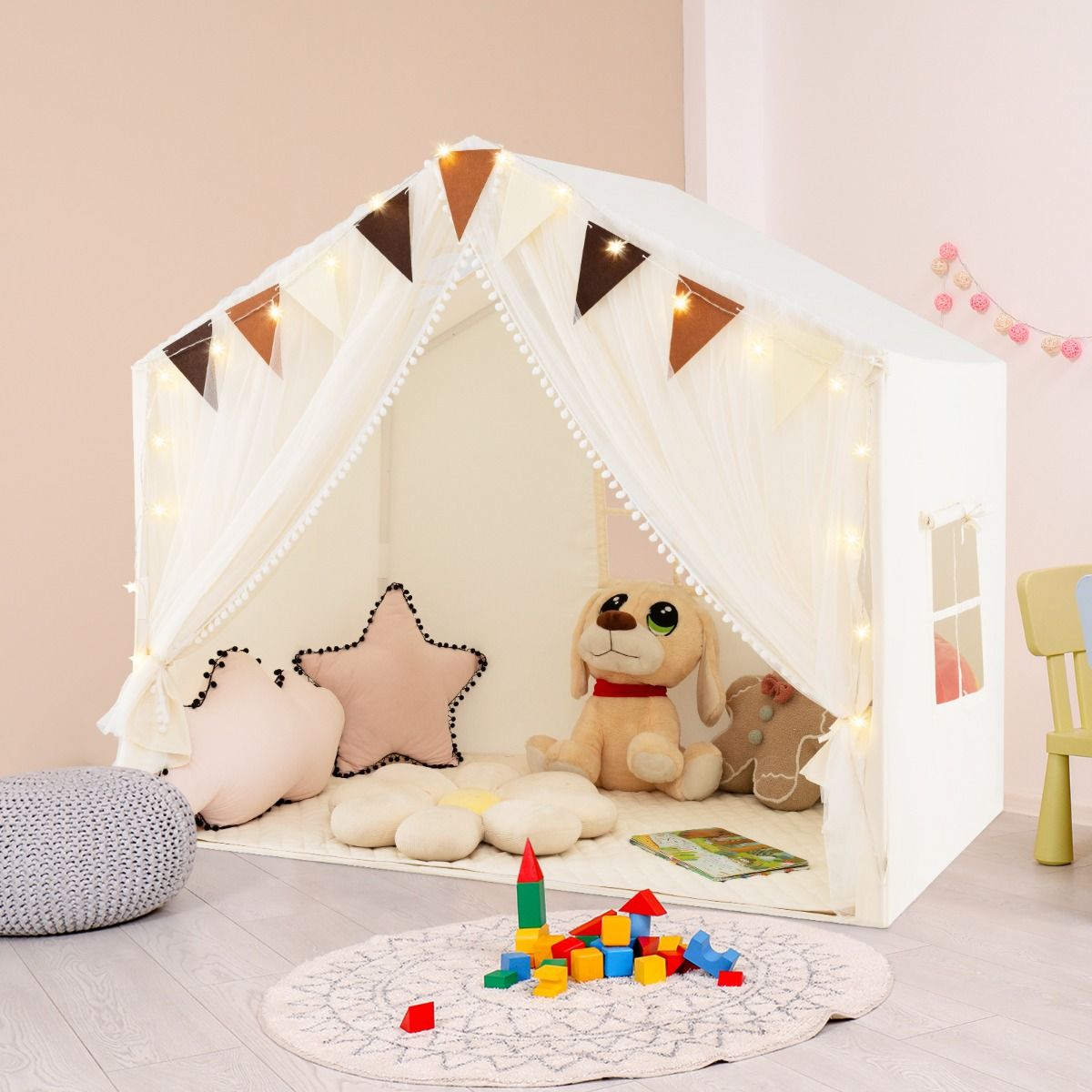 Kids Cream Play Tent Fabric and Screen Curtains Indoor