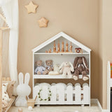 Large Montessori Eco-Wooden Dolls House and Kids Bookcase | Portable Toy Storage | White | 1.14m High