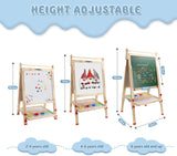 Montessori Height Adjustable Folding Wooden Easel | Whiteboard, Blackboard & Paper Roll | Storage Tray