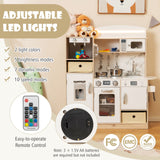 Montessori Wooden Toy Kitchen | Remote Control LED Lights | Coffee Maker | 19 piece Accessories | Age 3 and up