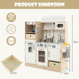 Montessori Wooden Play Kitchen | Remote Control LED Lights | Coffee Maker | 19 Accessories | Age 3 and up