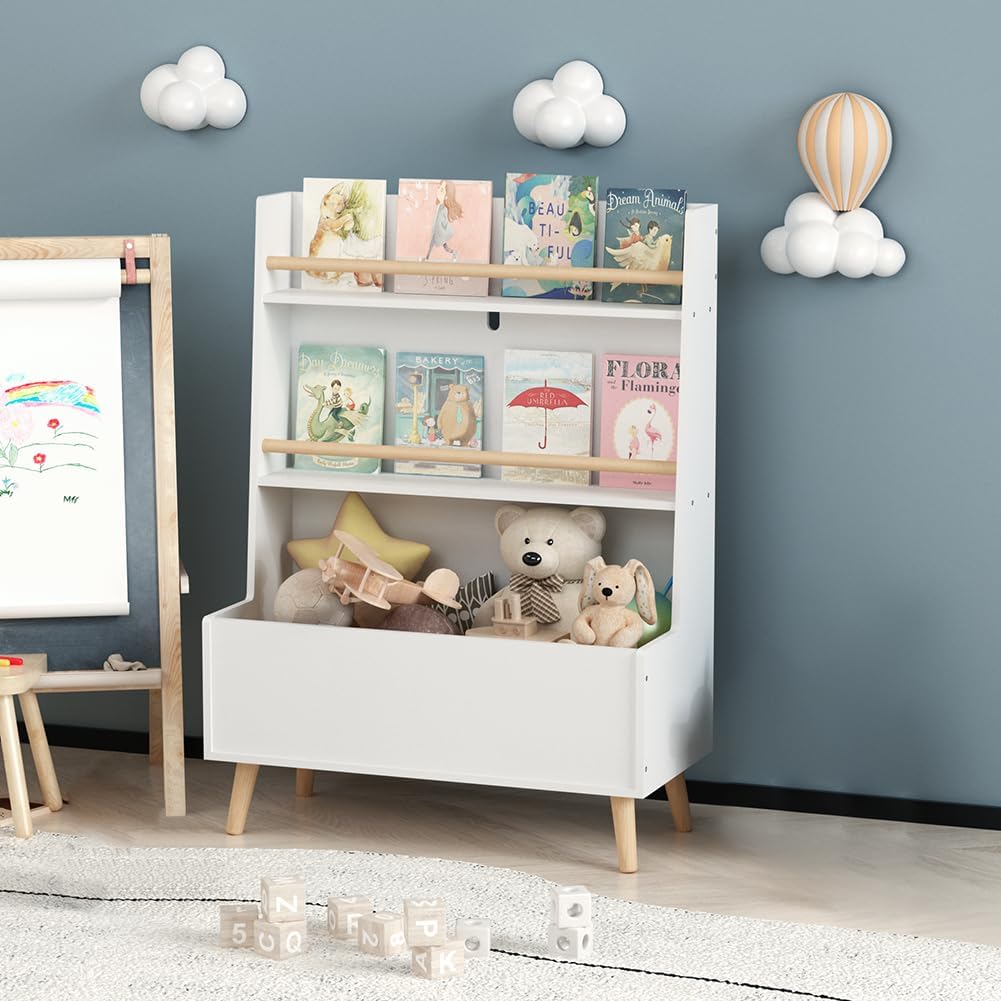 Scandi Montessori Kids Book Shelf Toy Storage Box White W68cm www.littlehelper