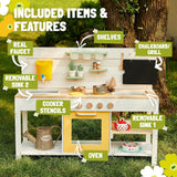 Deluxe Mud Kitchen | Montessori Toy Set | Water Sink | Sand Station | Chalkboard & Utensils