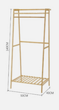 Eco 100% Bamboo Wood | Freestanding Clothes Rack | Shoe Storage Shelf & Side Hooks  | Natural | 1.4m High
