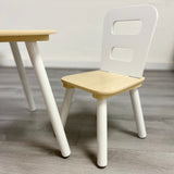 Kids Montessori Modern White and Natural Wood Table and 2 Chairs | 2 Years +