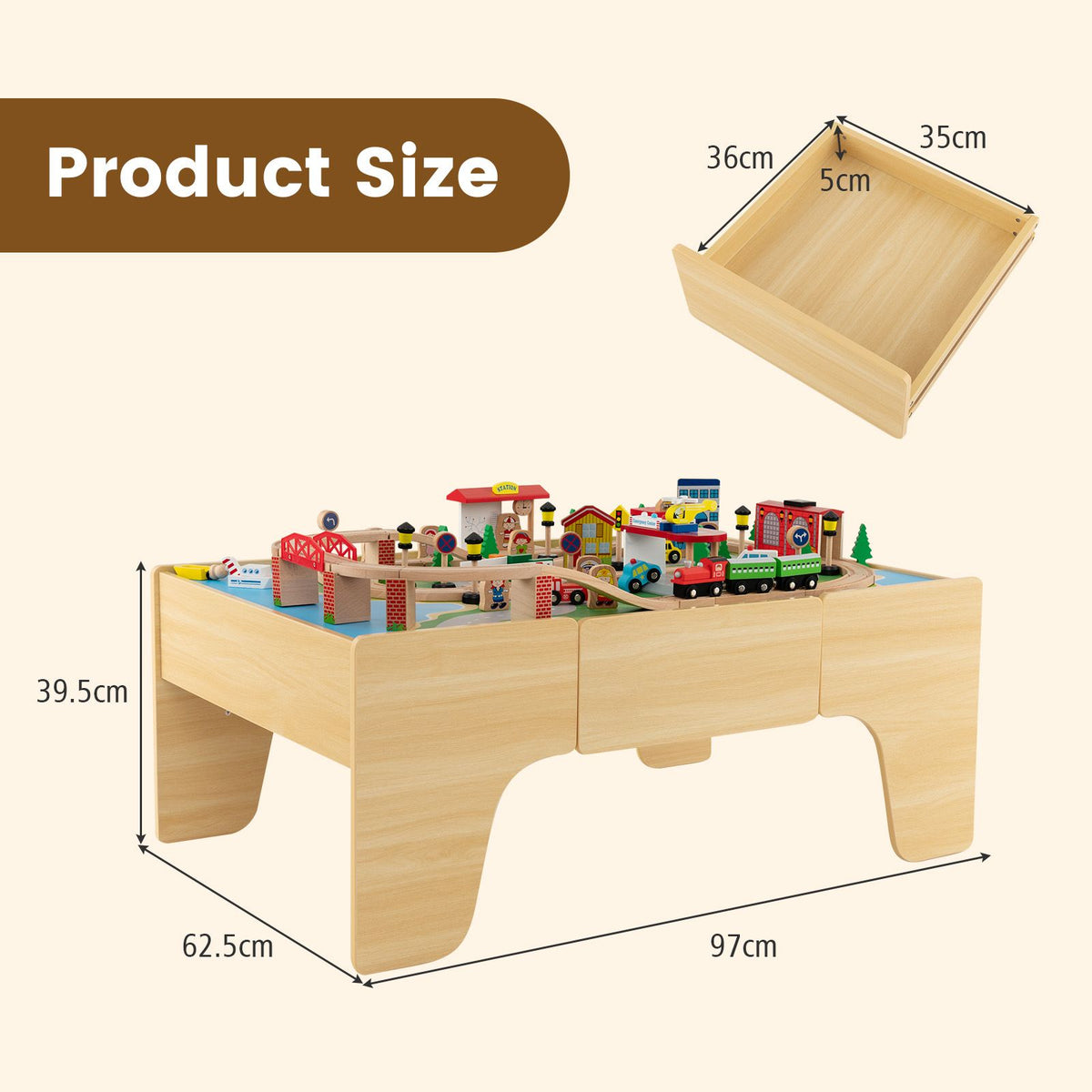 Deluxe Large Montessori 2 in 1 Wooden Train Set Table 84pc Set