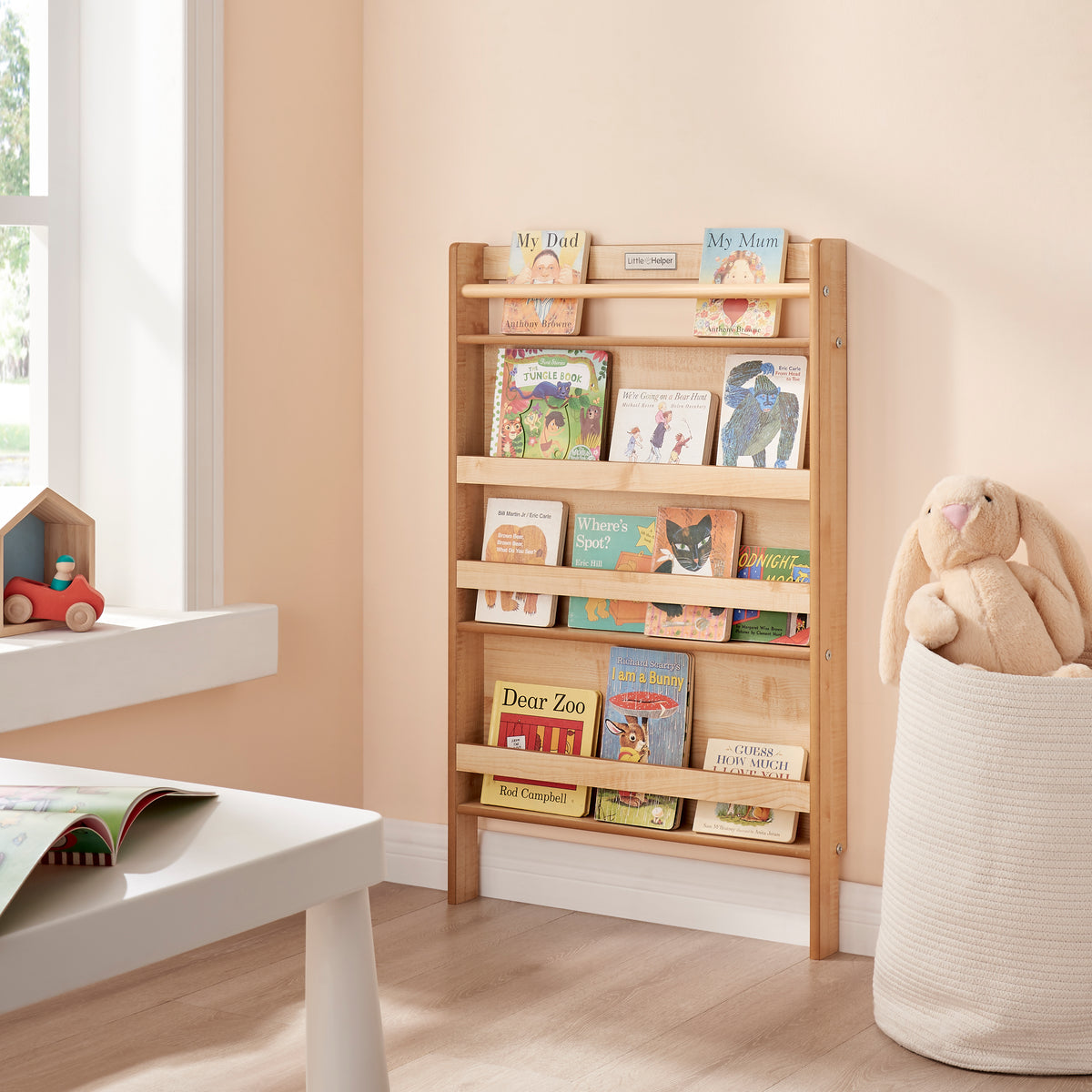 Montessori Wall Bookshelf Natural Wood by Little Helper UK – www