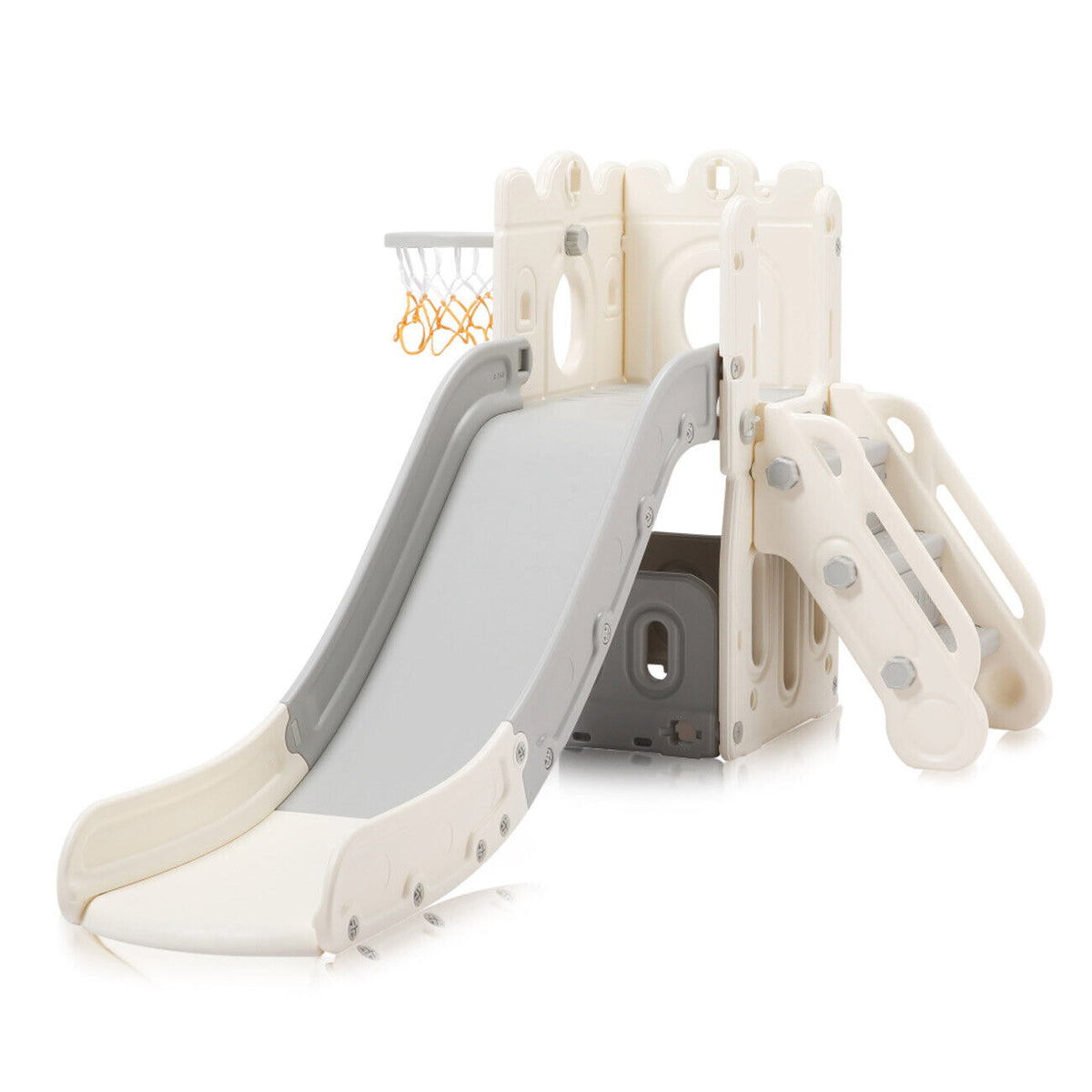 Children’s Montessori Slide Set Basketball Hoop White Grey 12m