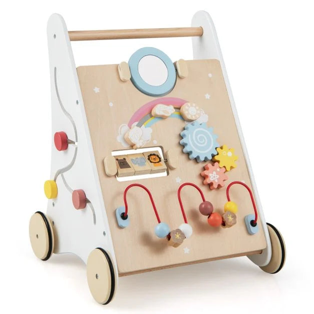 Ergonomic Posture Promoting Sit to Stand Wood Baby Walker with Toys www.littlehelper