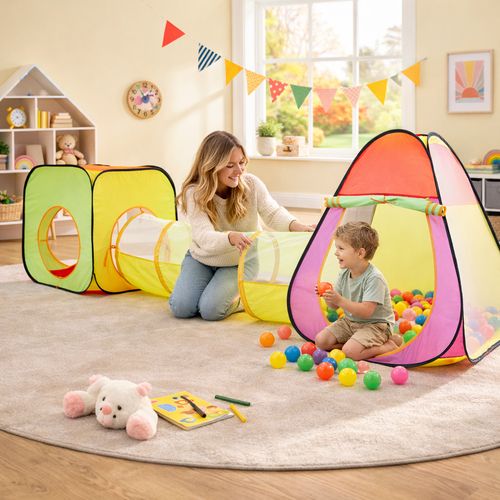 Kinderzelt 3-in-1 Kombi-Set | Spielhaus & Krabbeltunnel Spielzeug