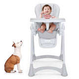 Folding and Reclining Baby High Chair | 6 Height Adjustable | 5 Point Harness | Low Chair | Grey