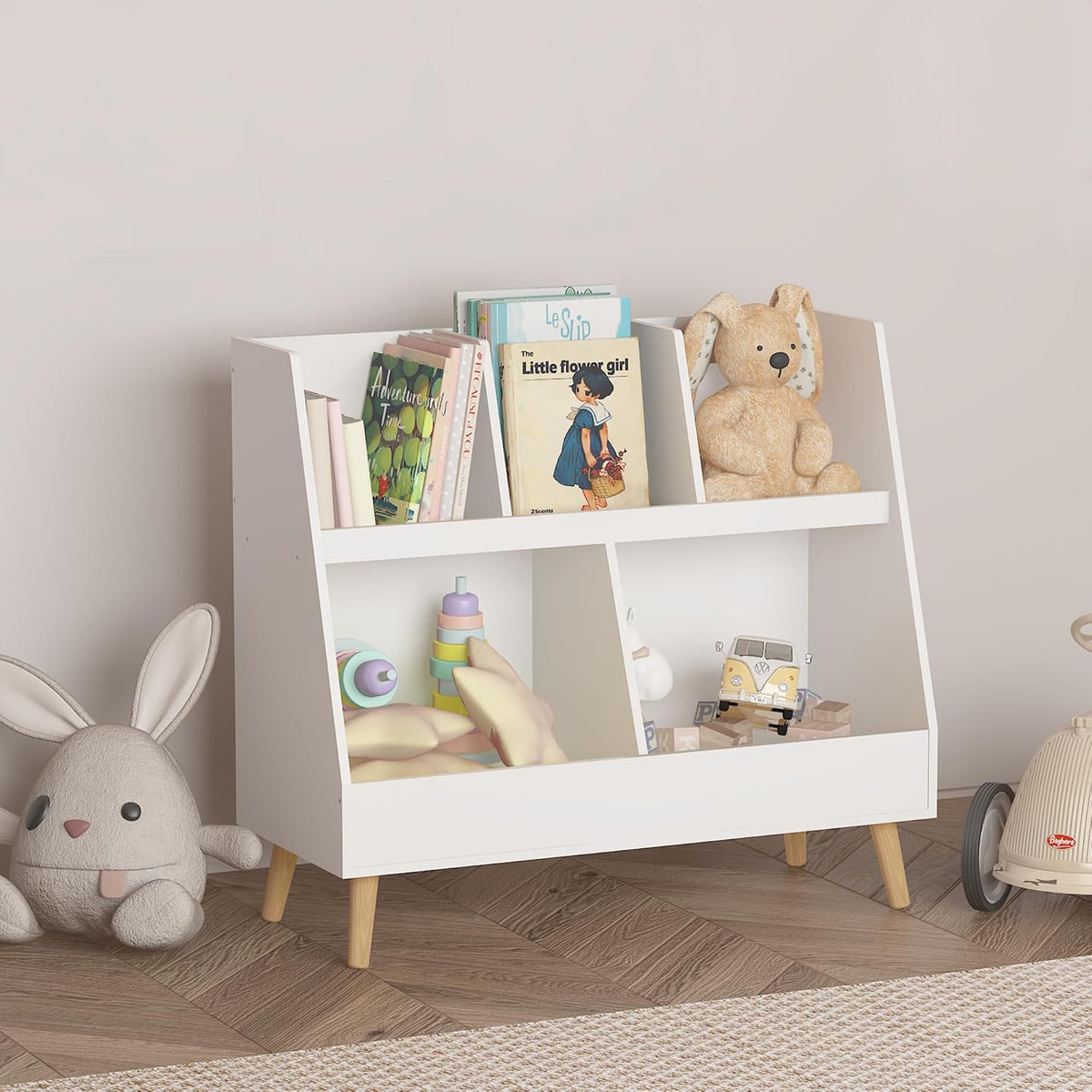 Scandi Montessori Kids Bookcase Toy Storage Box White H90 x