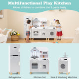 Deluxe Montessori Modular Wooden Toy Kitchen | Fridge | Washing Machine with Realistic Lights, Sounds & Accessories