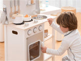 Montessori Wooden Toy Kitchen with Realistic Accessories & Blackboard | Natural & White