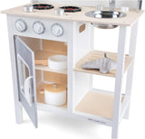 Montessori Wooden Toy Kitchen with Realistic Accessories & Blackboard | Natural & White