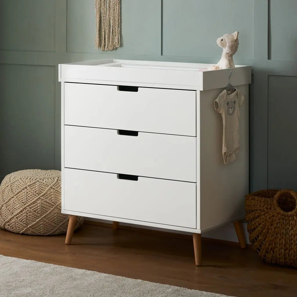 ScandiInspired Baby Changing Unit Chest of Drawers White Natural