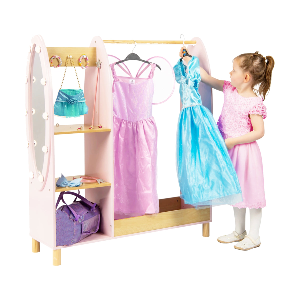 Mirror Kids Clothes Stand Pink Kids Fancy Dress Rail Deluxe