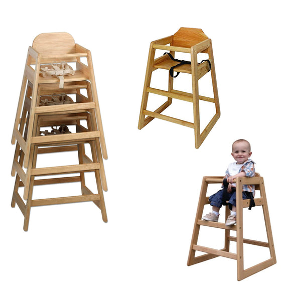 Solid Eco Conscious Wooden Cafe Restaurant High Chair | Safety Harness | Baby Led Weaning | Natural