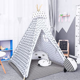 Eco-friendly Kids Indian Teepee Tent | Floor Mat | Playhouse | Cotton | White and Grey
