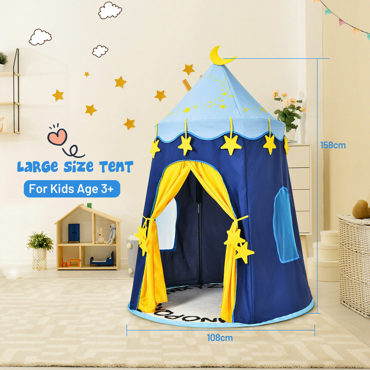 Children Playhouse Kids Castle Tent Indoor Outdoor Pink or Blue www.littlehelper