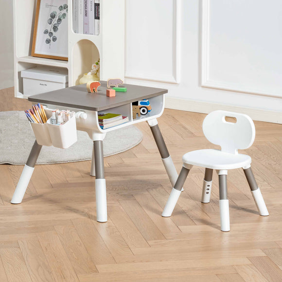Grow-with-me Height Adjustable Montessori Scandi-Design Kids Table and Chairs | White & Grey | 2-8 Years