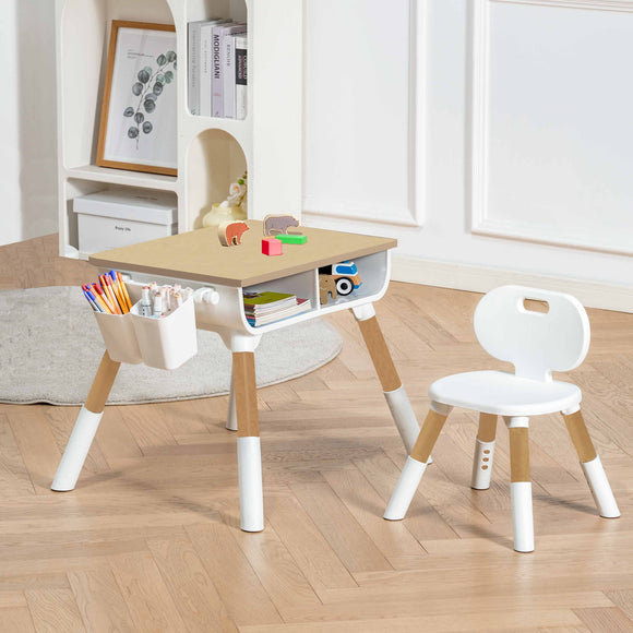 Grow-with-me Height Adjustable Montessori Scandi-Design Kids Table and Chair | Natural | 2-8 Years