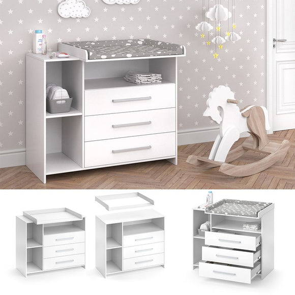 Baby Changing Unit | Storage & 3 Drawers | High Quality Modern Design | 113 x 100 x 53cm | White
